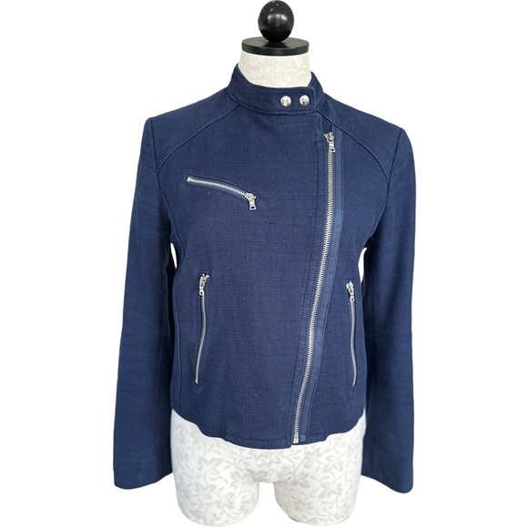 Gap Moto Navy Asymmetrical Jacket Zippers Size Medium - Picture 5 of 16